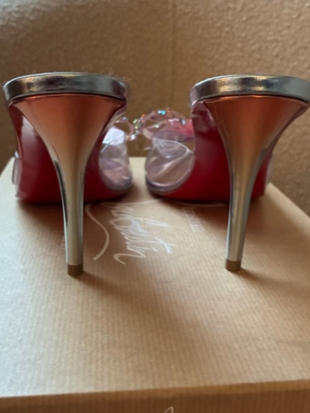 Christian Louboutin AquaStrass PVC Pink Crystal Bow Mules SIZE 7.5/39 (see note) - Picture 10 of 16